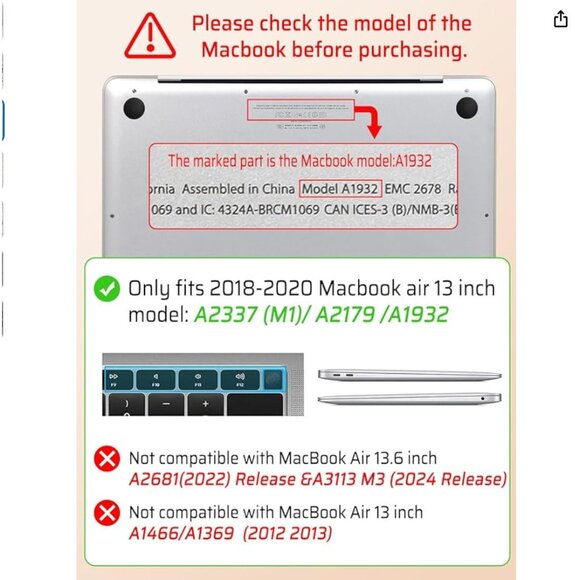 MacBook Air 13 Inch Case 2022 2021 2020-2018 Release A1932 A2179 M1 A2337,Elegan - Picture 3 of 8